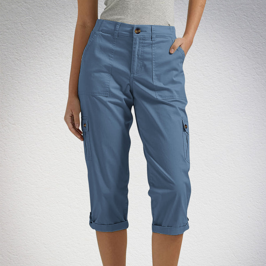 Women's High Waist Capri Pants with Pockets — Casual Cropped Trousers