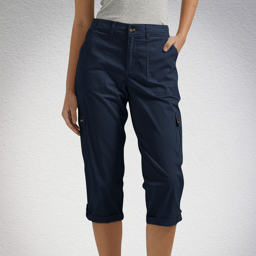 Women's High Waist Capri Pants with Pockets — Casual Cropped Trousers