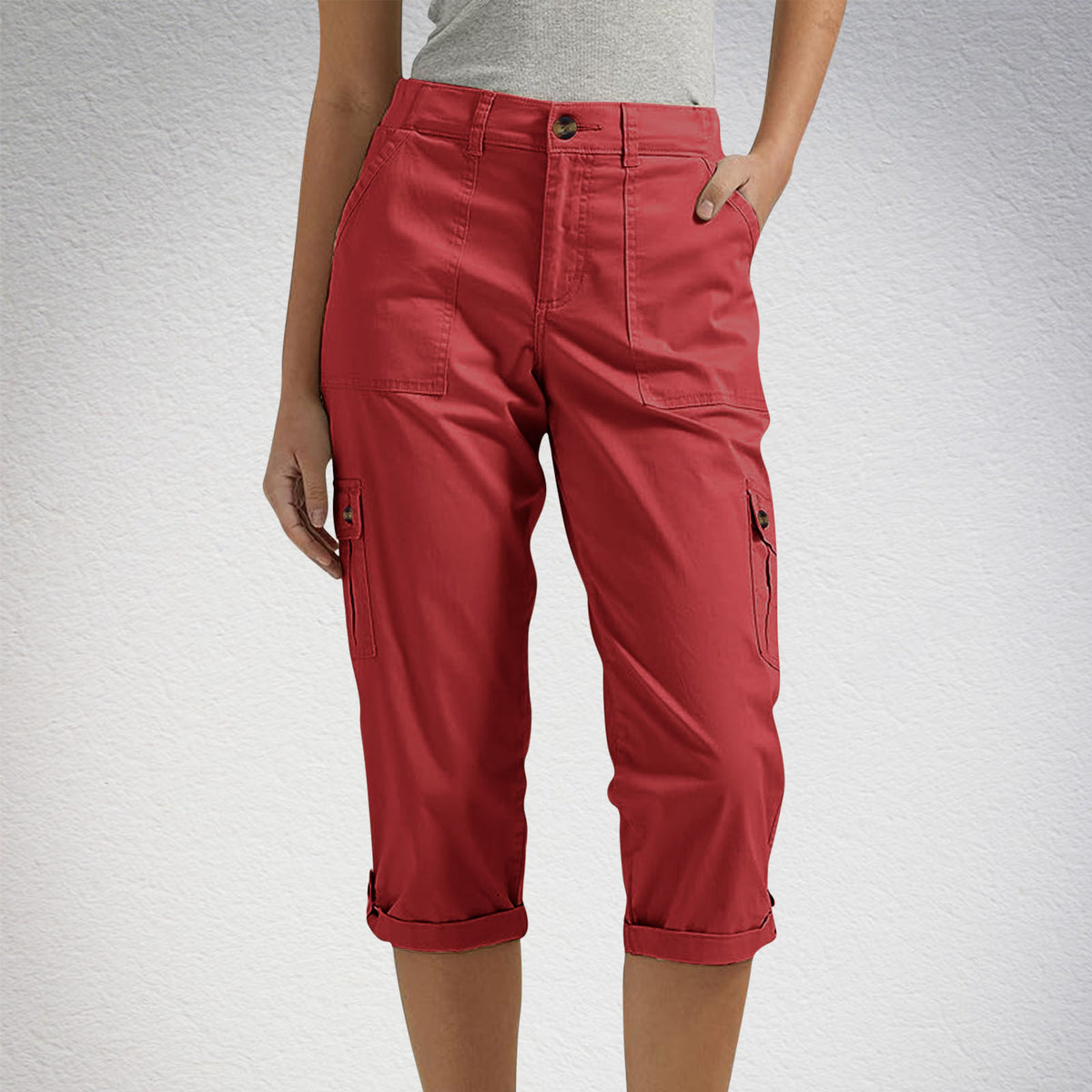 Women's High Waist Capri Pants with Pockets — Casual Cropped Trousers