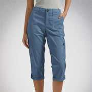 Women's high waist capri pants with pockets in Blue