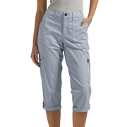Women's high waist capri pants with pockets in Light Blue