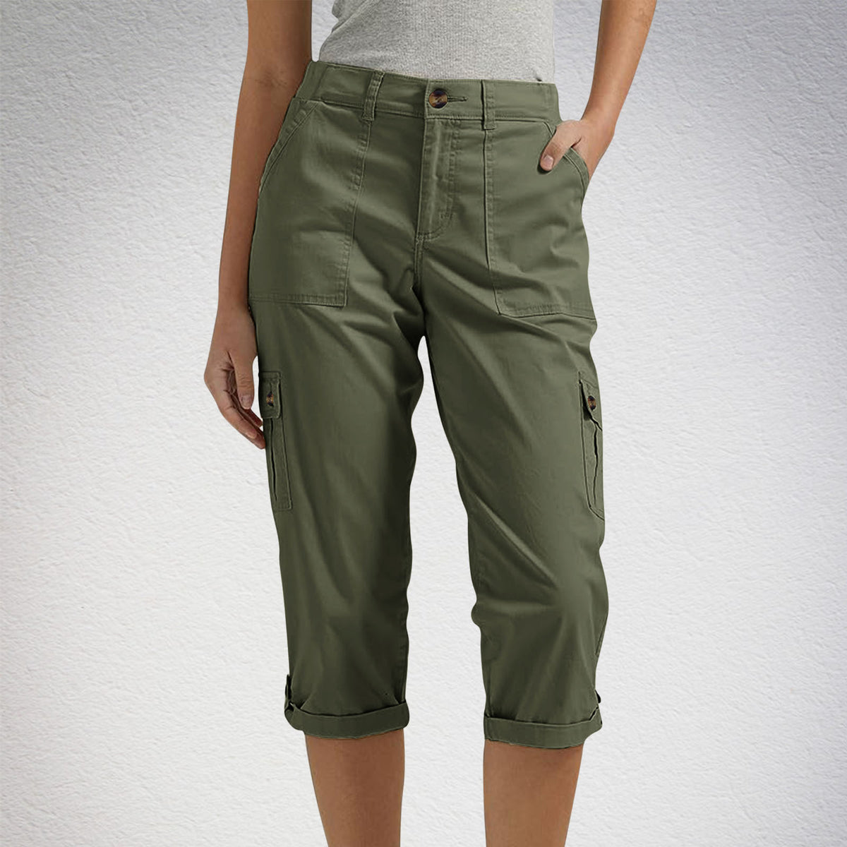 Women's High Waist Capri Pants with Pockets — Casual Cropped Trousers