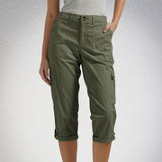 Women's high waist capri pants with pockets in Army Green
