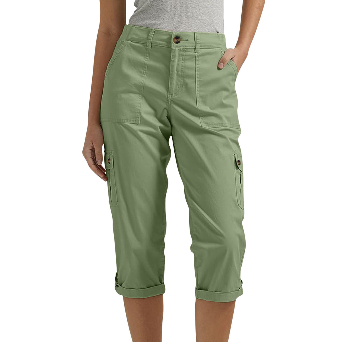 Women's High Waist Capri Pants with Pockets — Casual Cropped Trousers