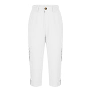 Women's high waist capri pants with pockets in White