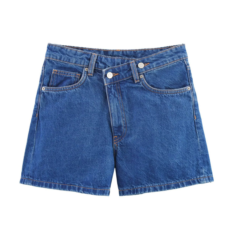 Womens Summer New Double-Breasted High-Waist Denim Shorts