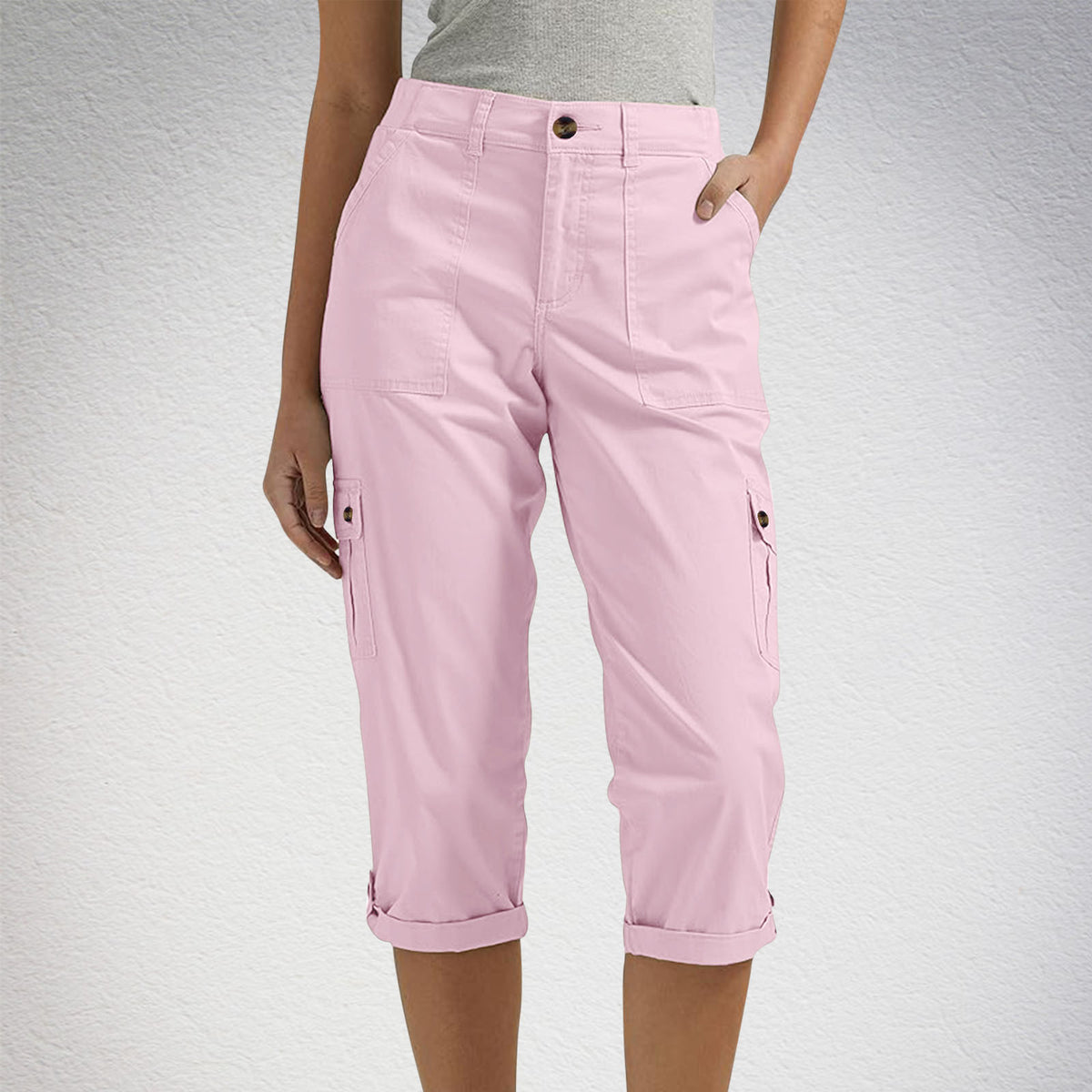 Women's High Waist Capri Pants with Pockets — Casual Cropped Trousers