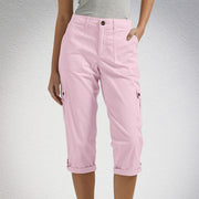 Women's high waist capri pants with pockets in Pink