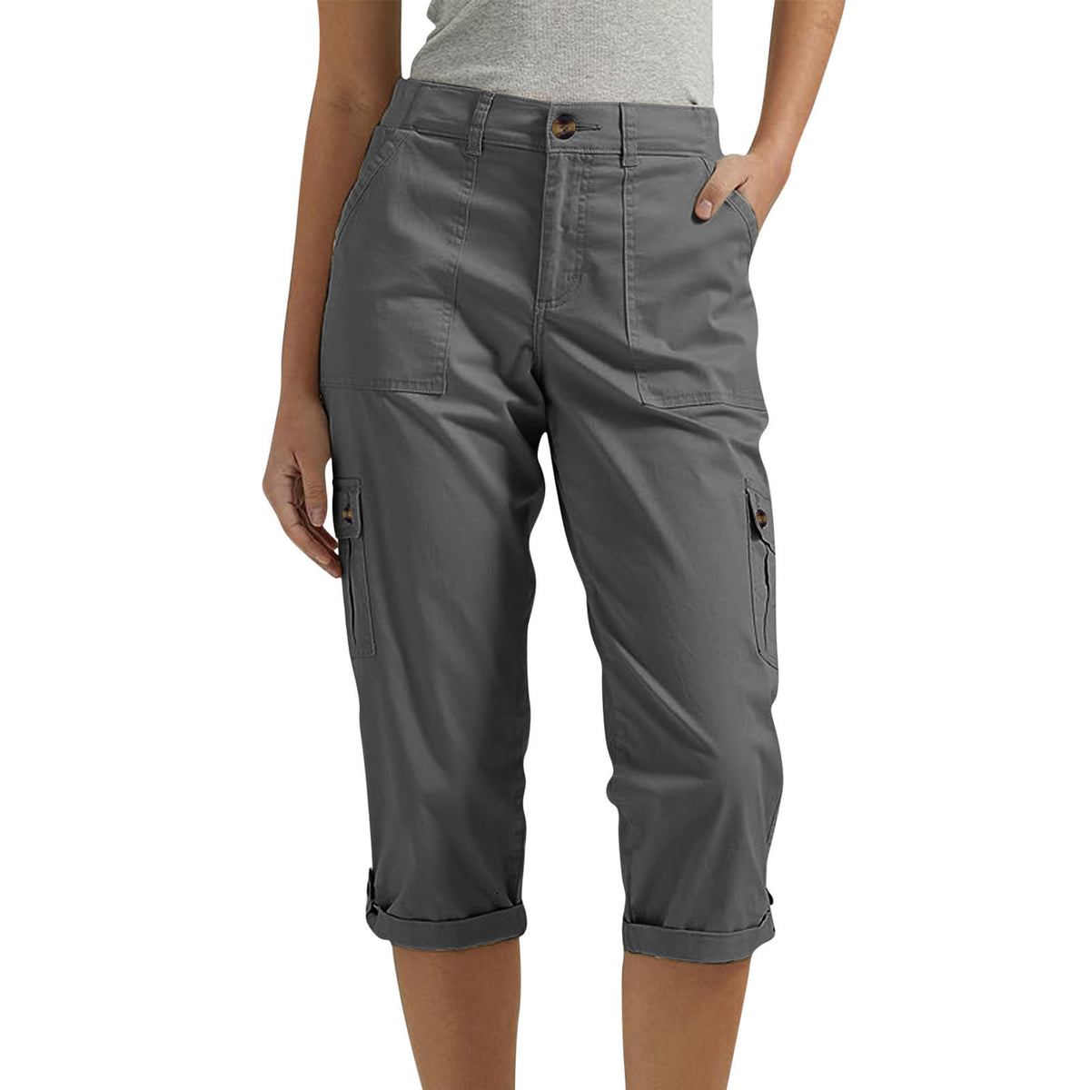 Women's High Waist Capri Pants with Pockets — Casual Cropped Trousers