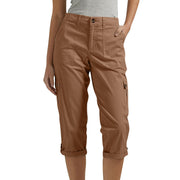 Women's high waist capri pants with pockets in Brown
