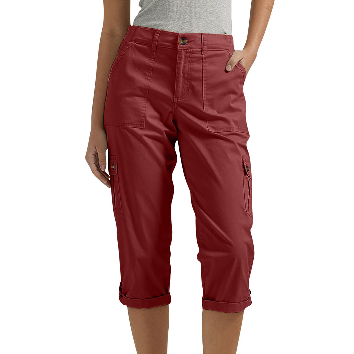 Women's High Waist Capri Pants with Pockets — Casual Cropped Trousers
