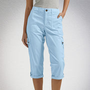 Women's high waist capri pants with pockets in Sky Blue