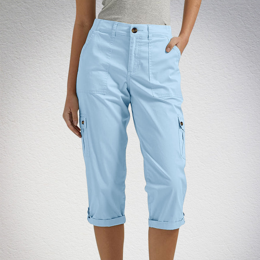 Women's High Waist Capri Pants with Pockets — Casual Cropped Trousers